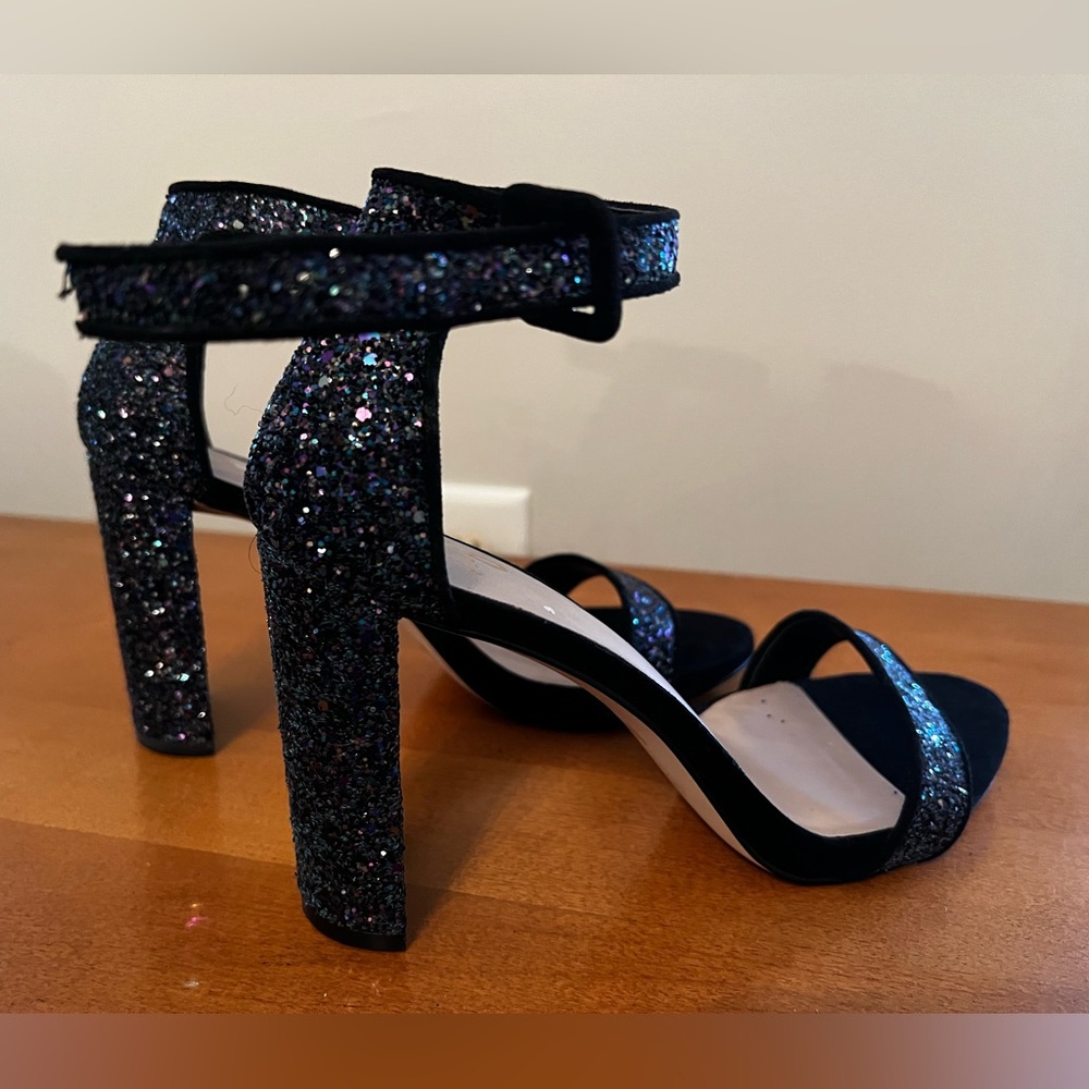 Mix no. 6 black sequin evening sandals, size 8, 4 inch heel